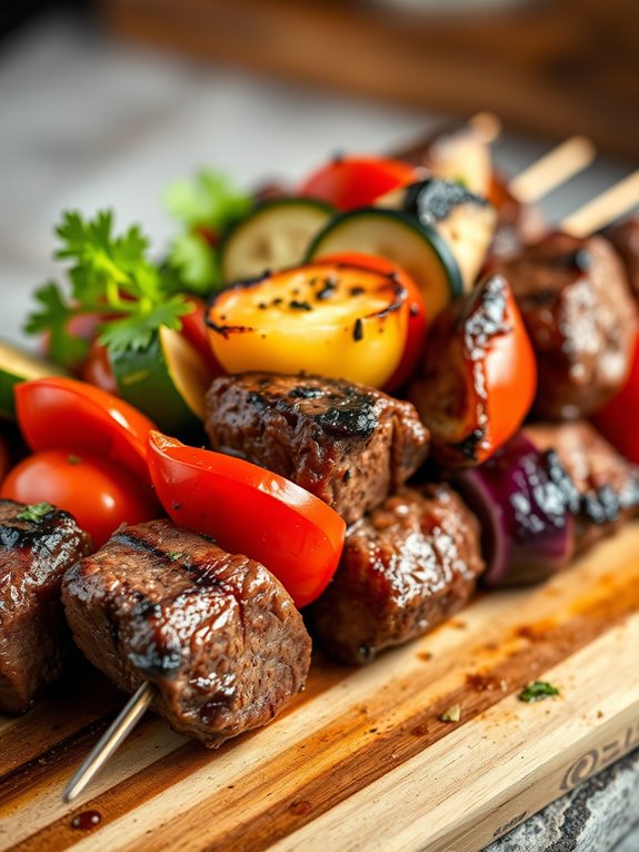 grilled meat and vegetables