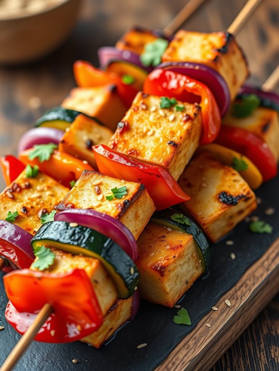 grilled tofu and zucchini skewers