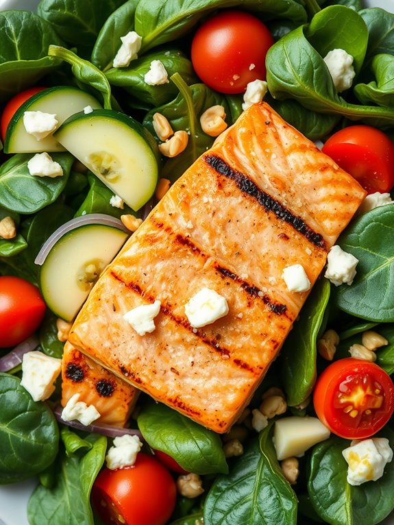 healthy spinach salmon salad