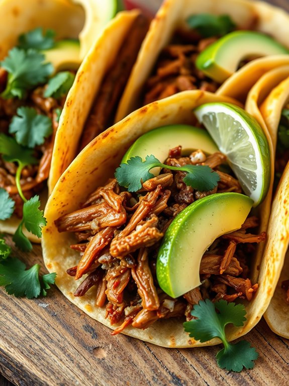savory shredded pork tacos