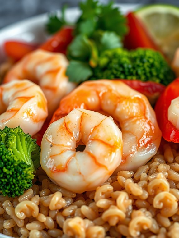 shrimp served with brown rice
