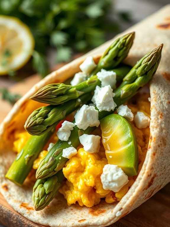 asparagus filled breakfast wrap