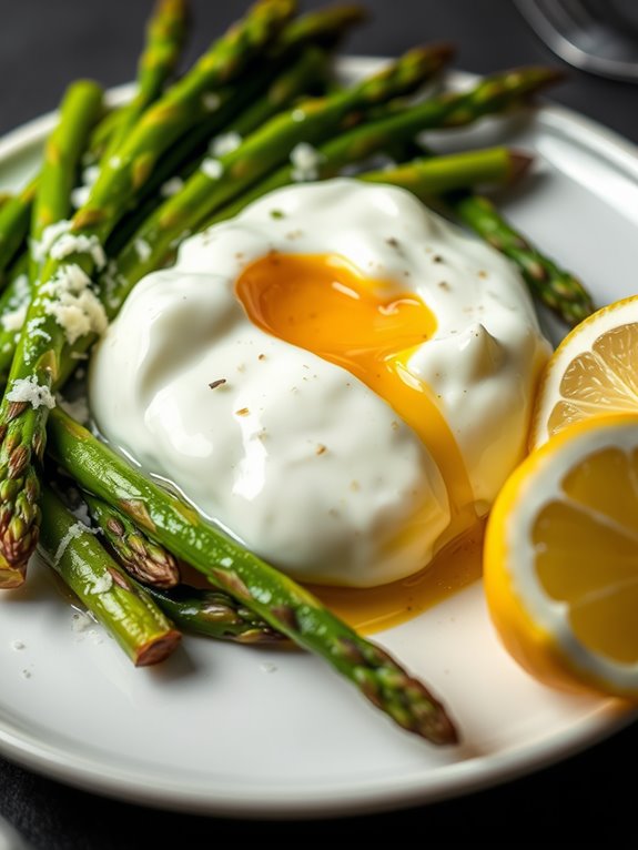asparagus topped poached eggs