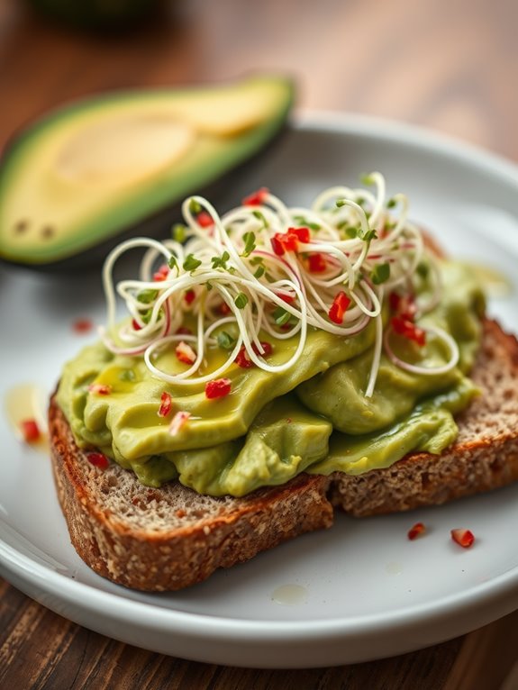 avocado toast topped with sprouts