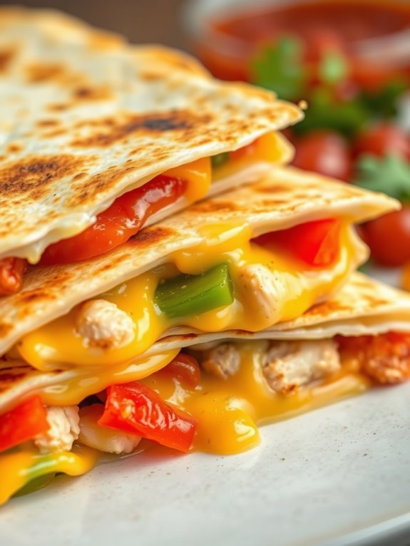 chicken filled breakfast quesadilla
