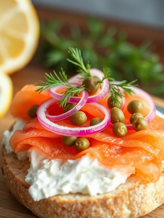 delicious smoked salmon bagel