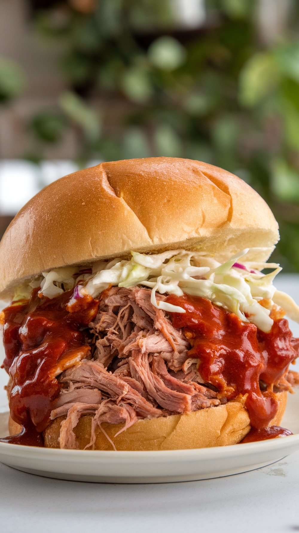 BBQ Pulled Pork Chops in a sandwich with coleslaw