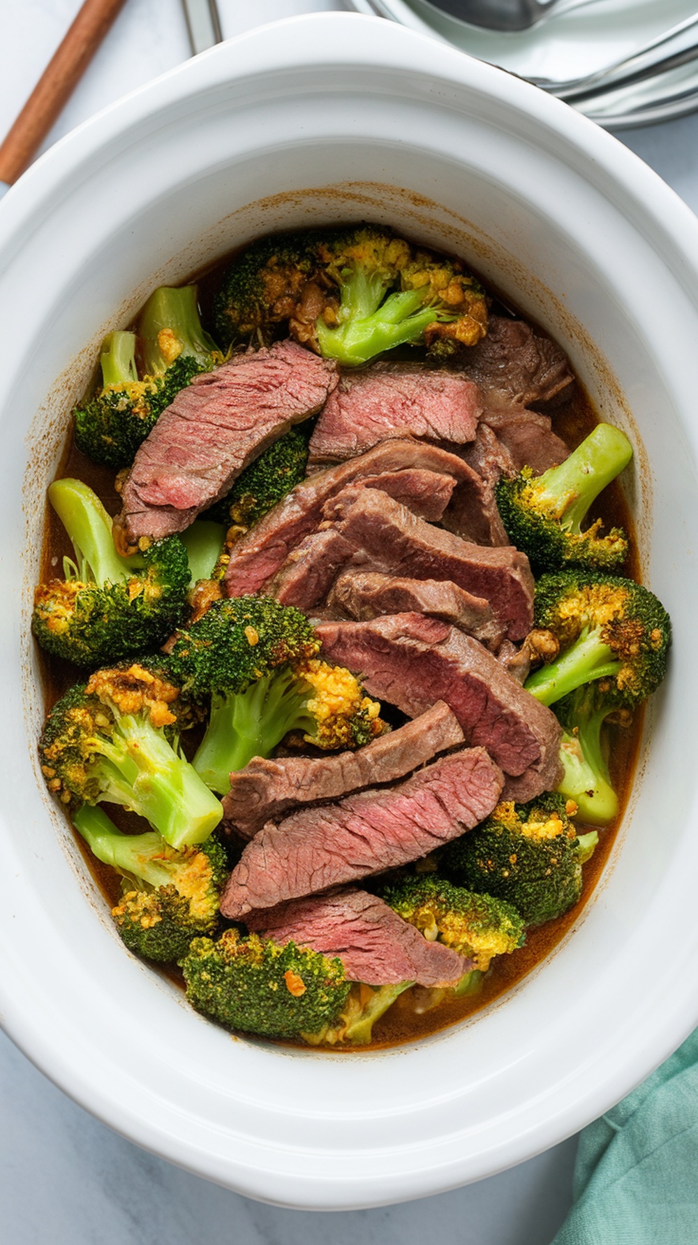Beef and broccoli stir-fry in a slow cooker