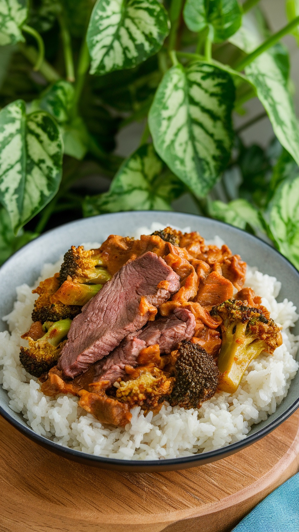 A bowl of beef and broccoli stir-fry served over rice.