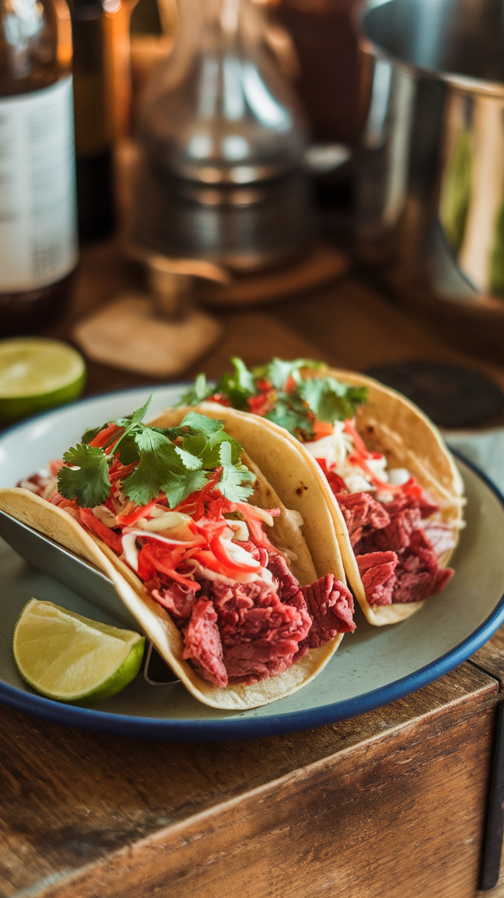 Delicious corned beef tacos with slaw
