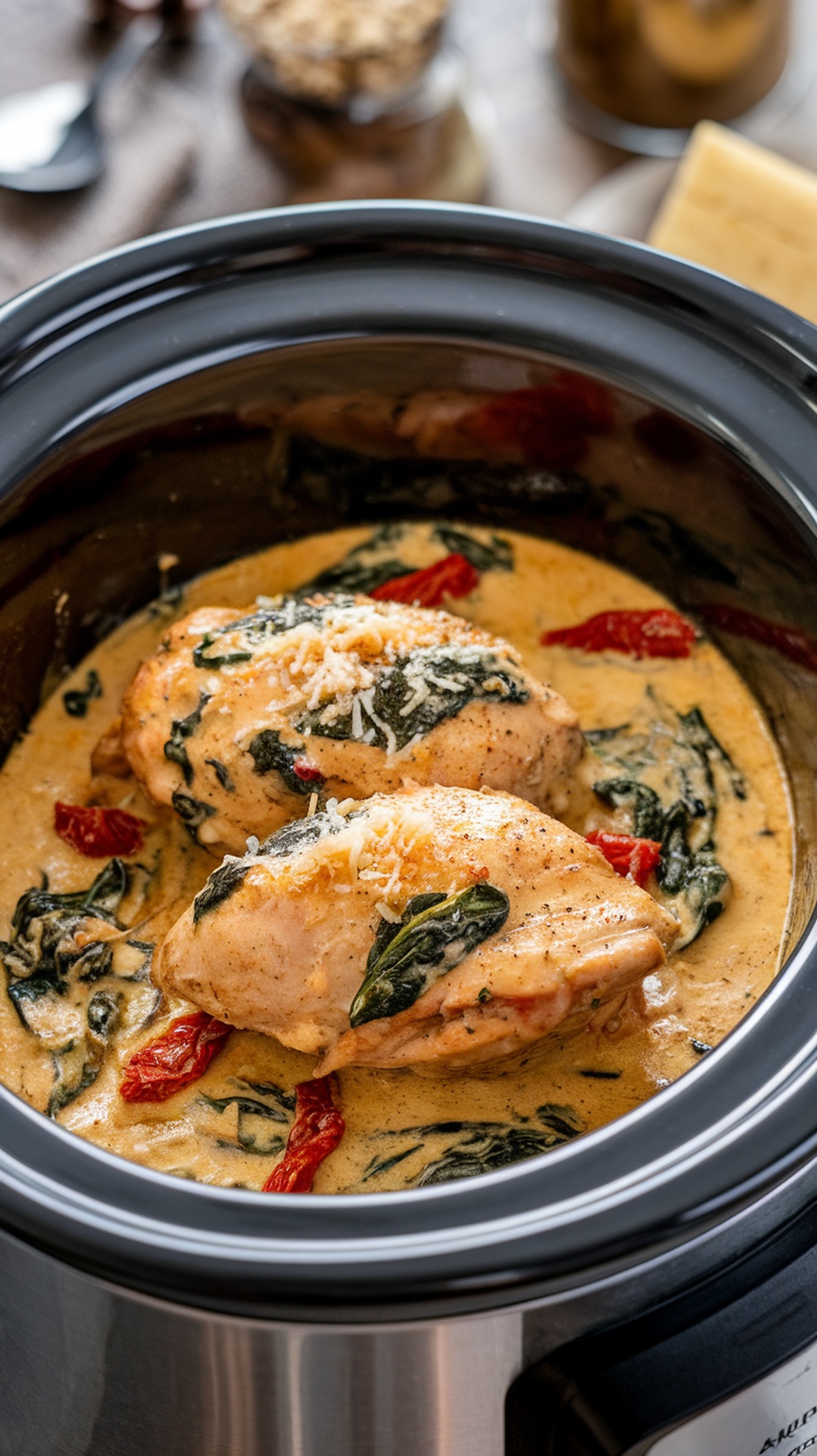 Creamy Tuscan Chicken in a slow cooker