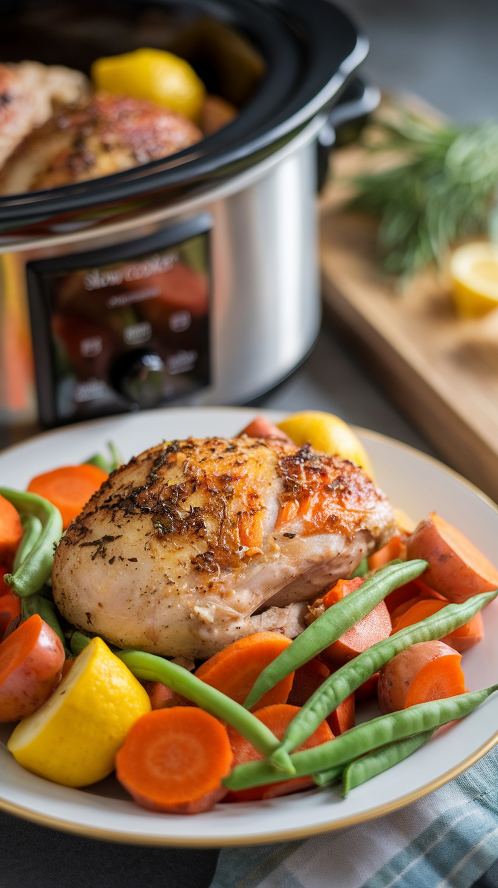 Lemon garlic chicken served with fresh vegetables.