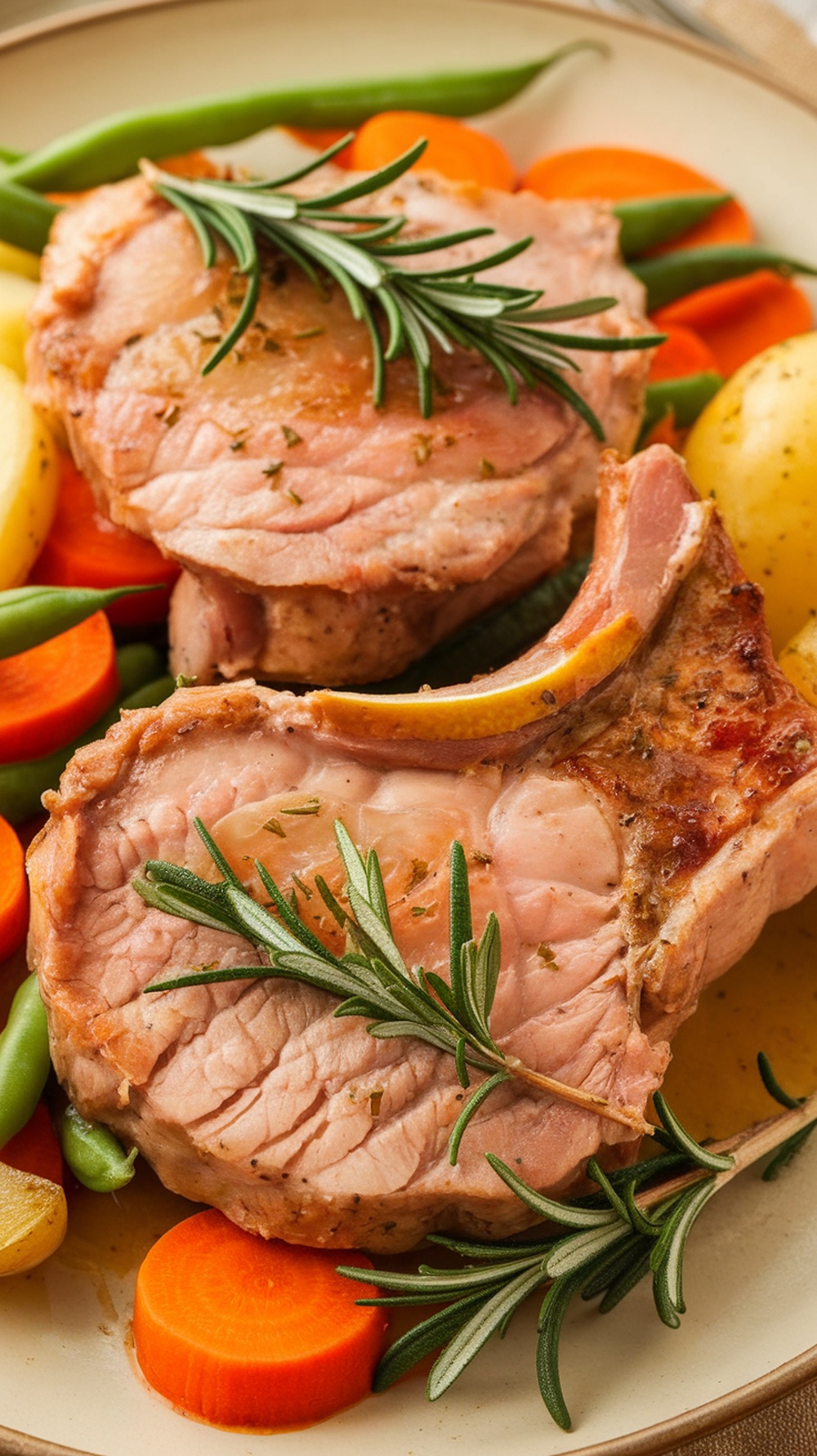 Lemon rosemary pork chops with vegetables