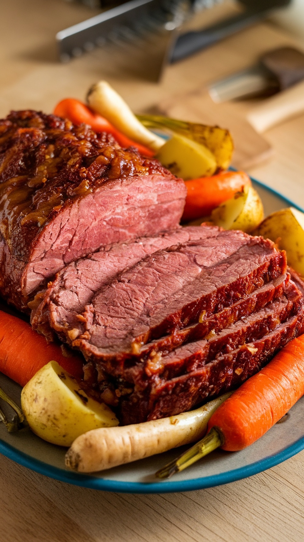 Maple glazed corned beef with vegetables