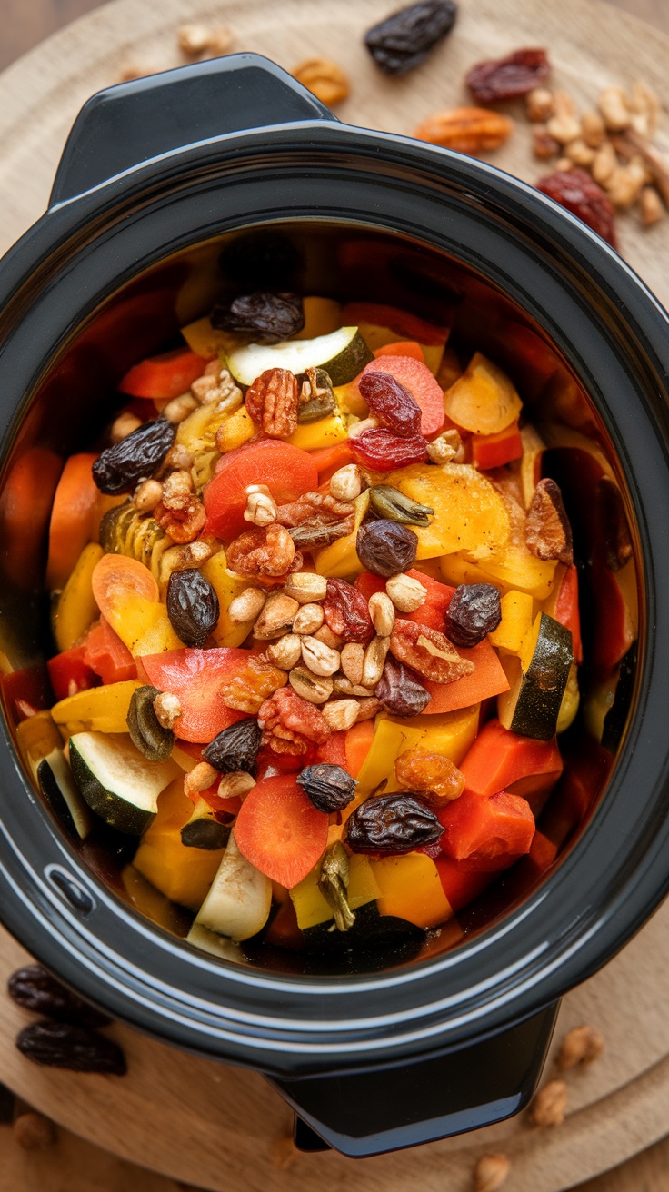 Colorful Moroccan Spiced Vegetable Tagine in a slow cooker