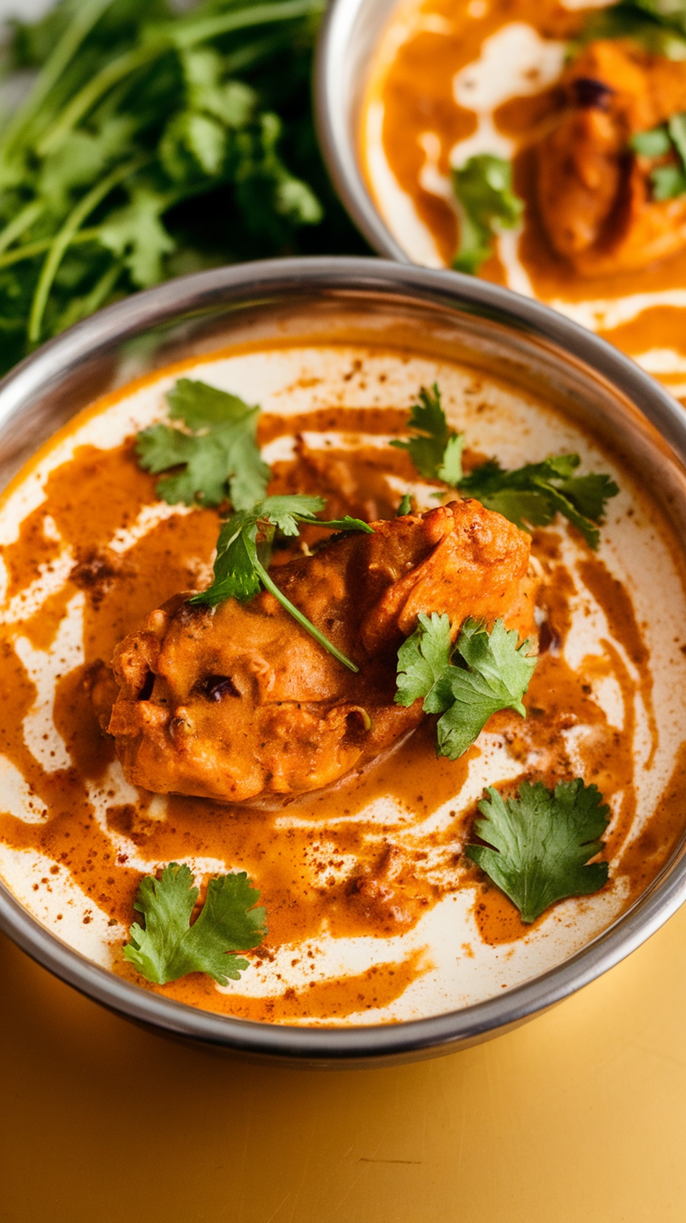 A bowl of Chicken Tikka Masala garnished with cilantro