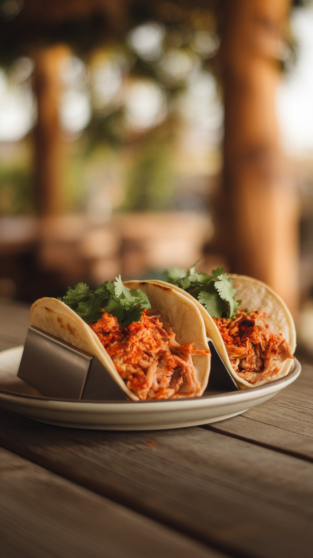 Spicy pulled pork tacos garnished with cilantro