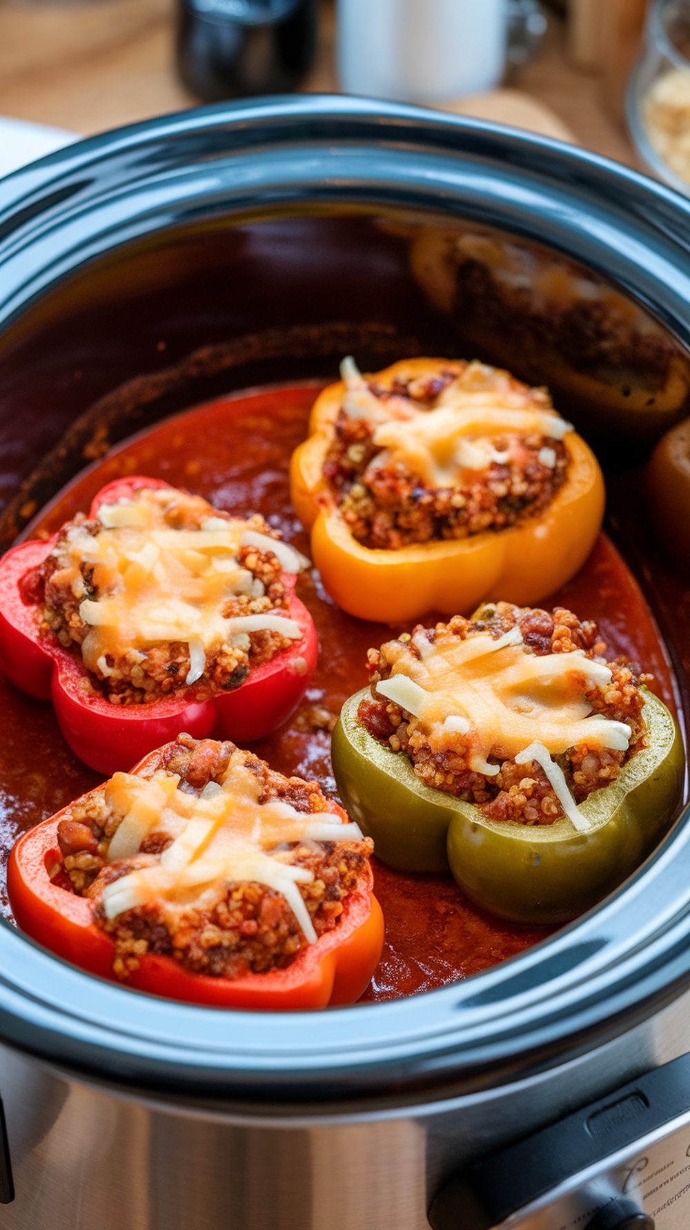 Healthy stuffed bell peppers in a slow cooker