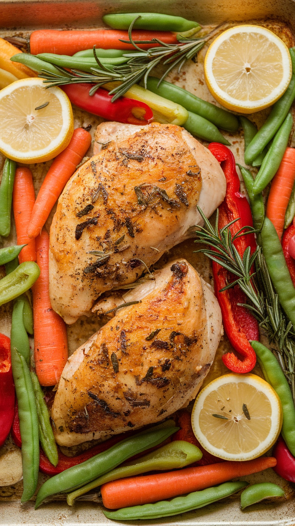 Lemon Herb Chicken with Seasonal Vegetables on a sheet pan