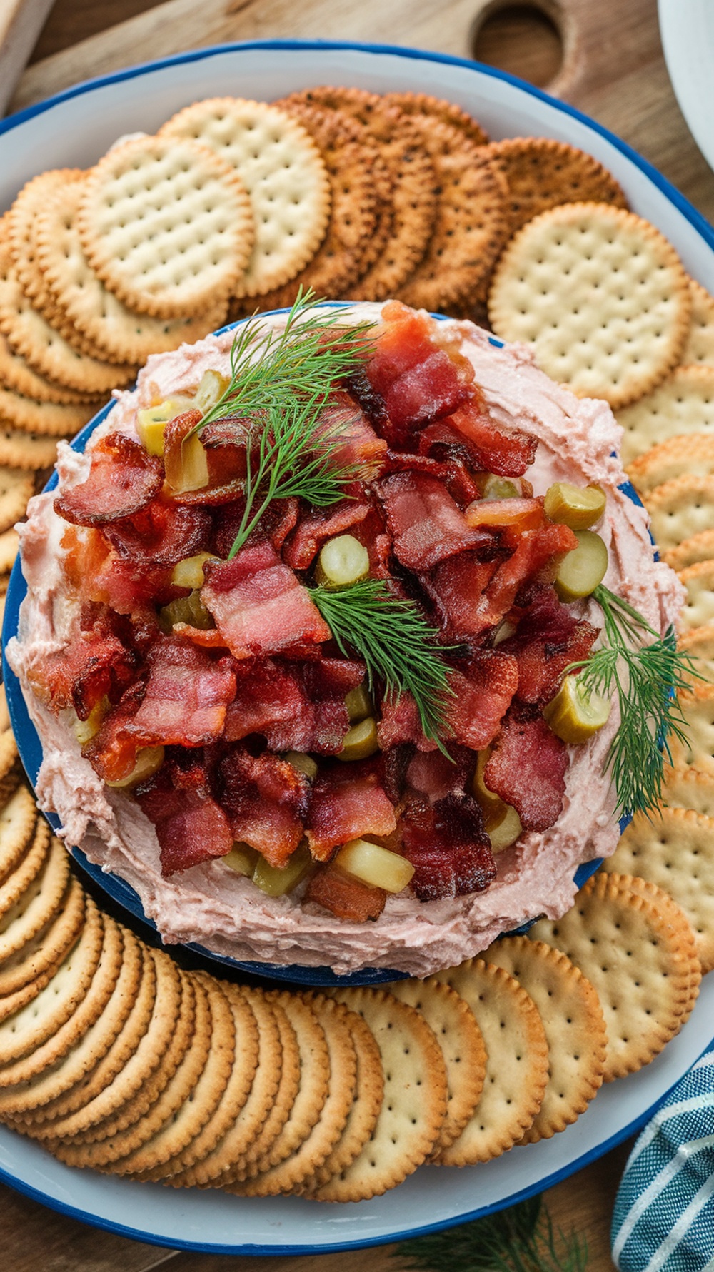 Dill Pickle and Bacon Cream Cheese Spread with crackers