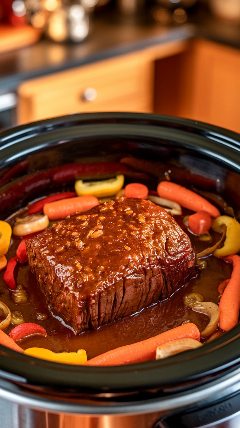 Slow cooker with brisket and vegetables
