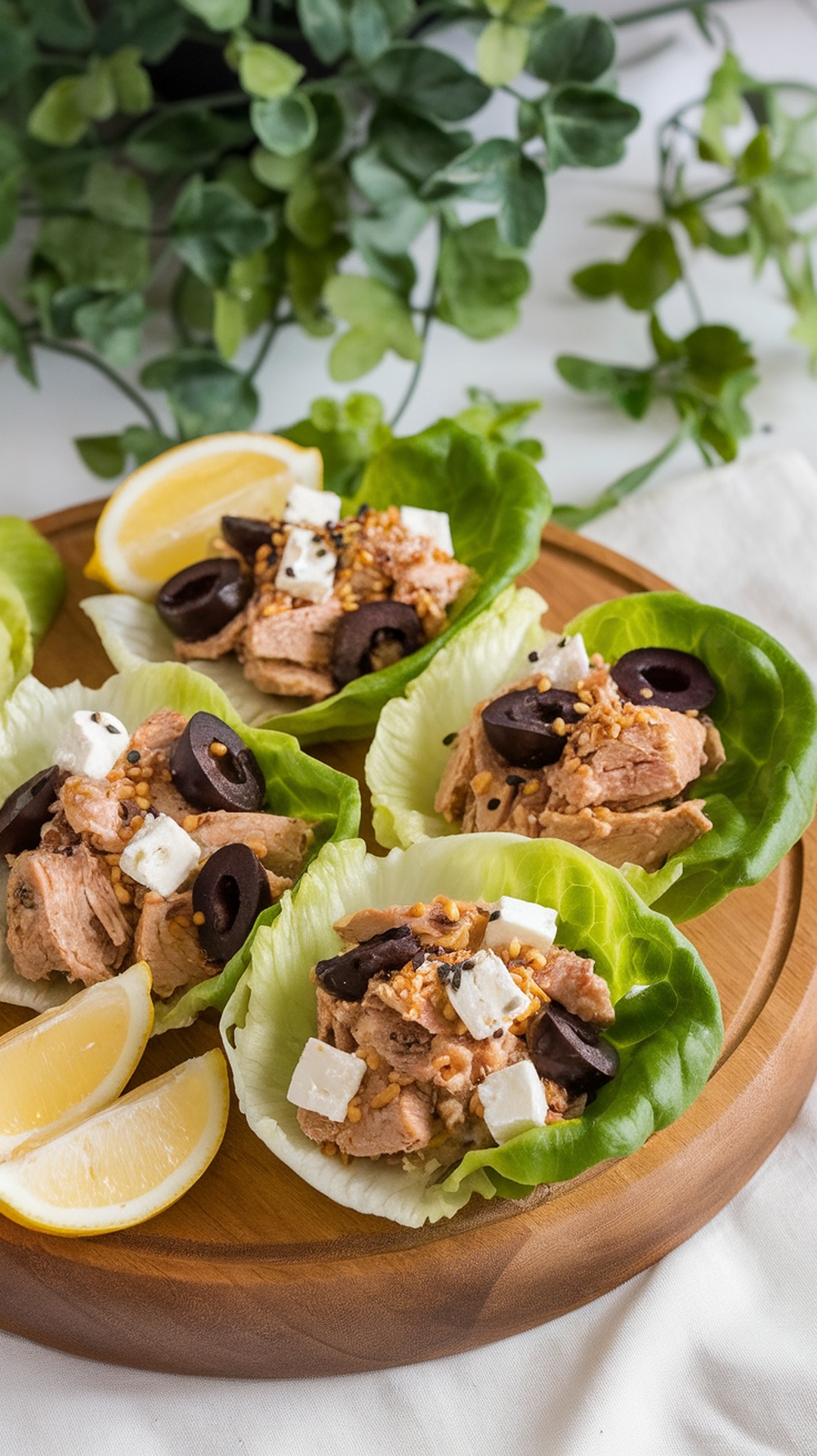 Mediterranean Turkey Lettuce Wraps with olives and feta cheese